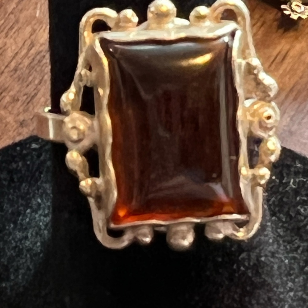 Vintage amber and sterling silver ring